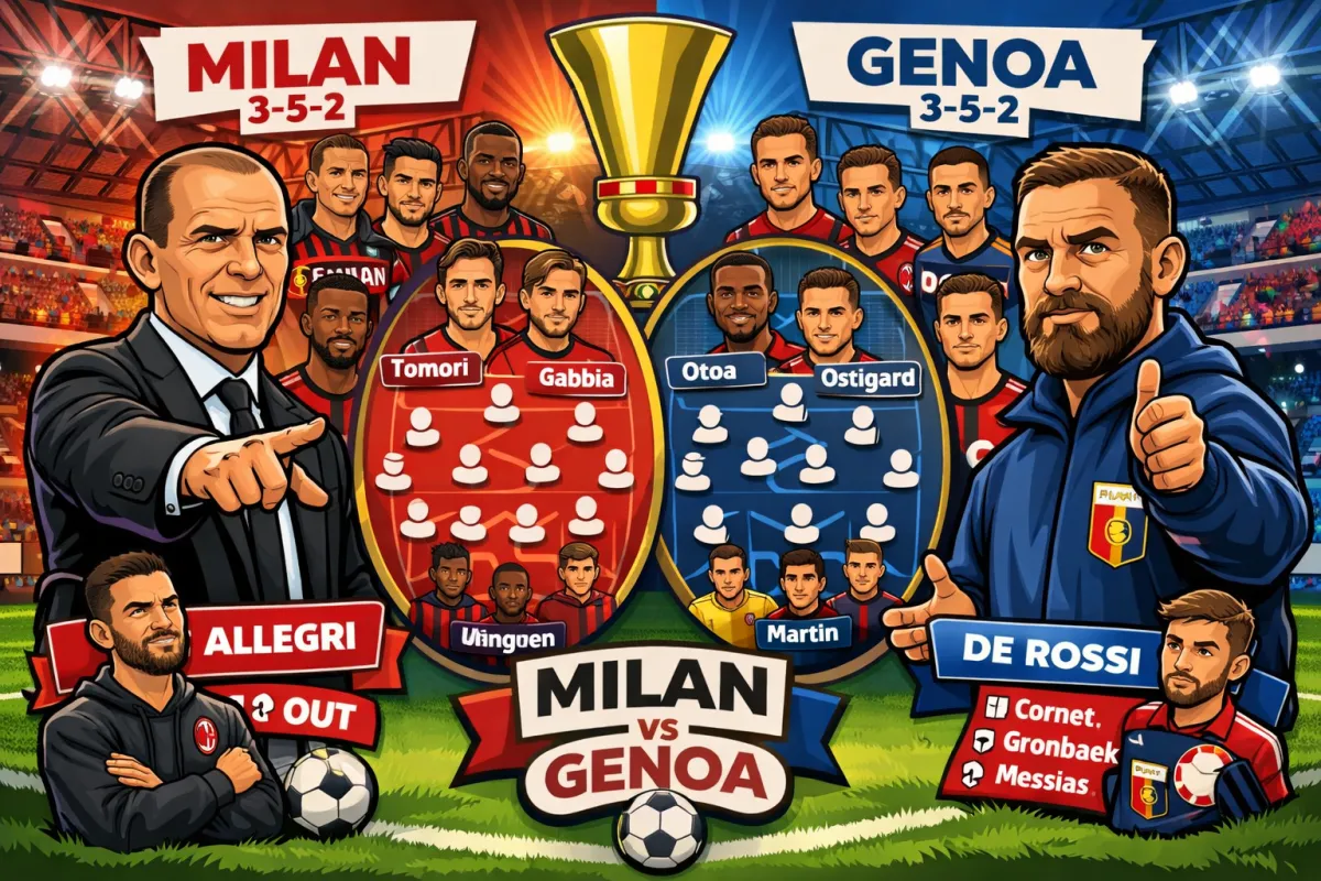 Milan – Genoa: assenti e squalificati, ecco le probabili formazioni di Allegri e De Rossi