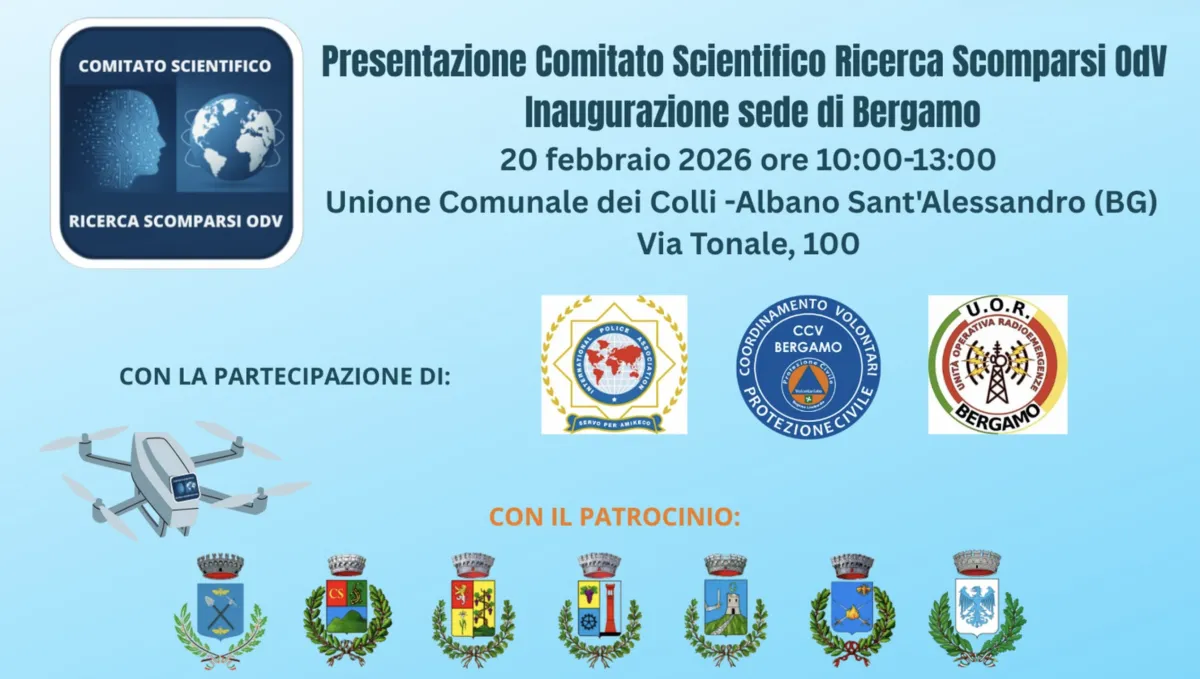 Nuova sede del Comitato Scientifico Ricerca Scomparsi OdV a Bergamo: «Presidio operativo fondamentale per rafforzare le ricerche nel Nord Italia»