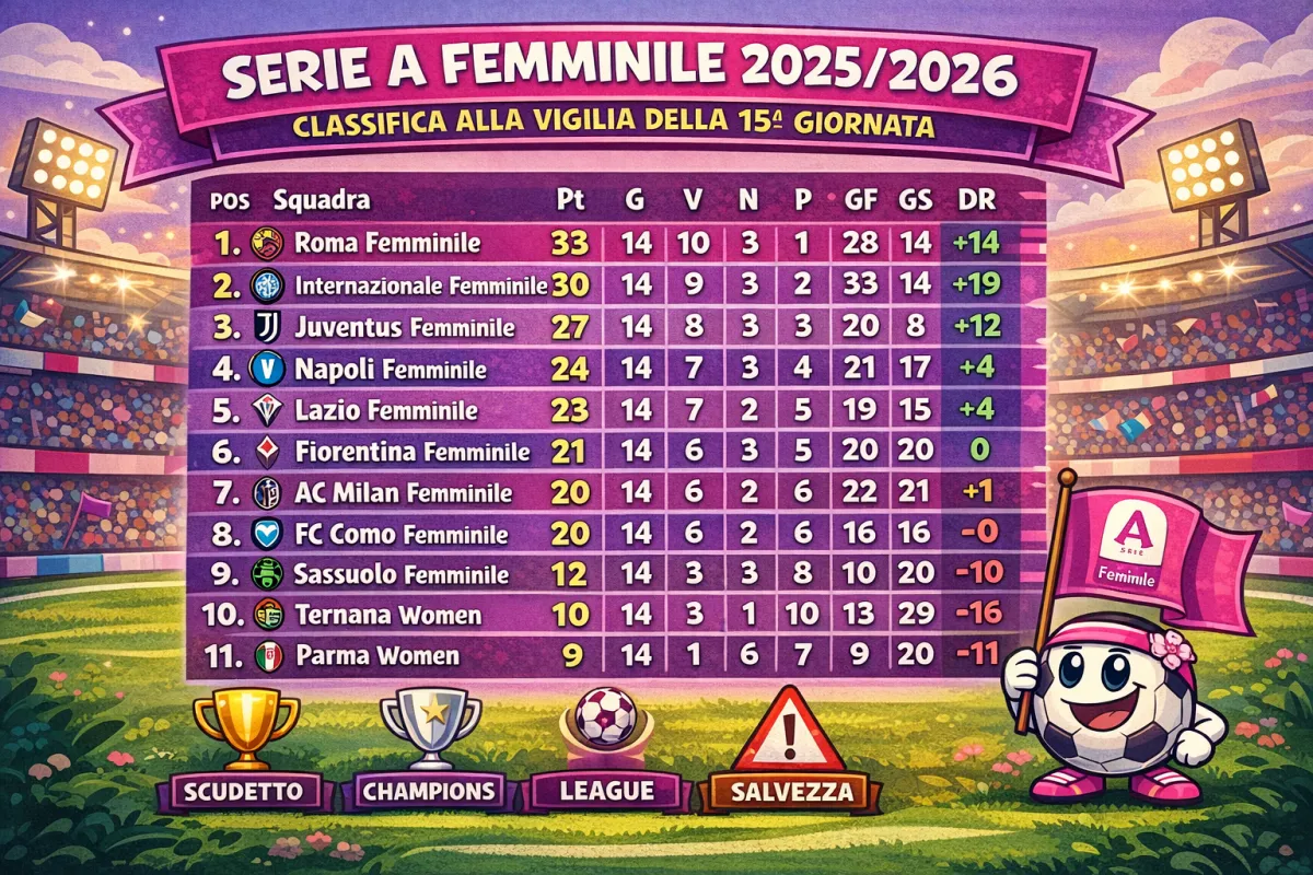 15ª giornata Serie A Femminile 2025/2026: analisi, pronostici e classifica alla vigilia