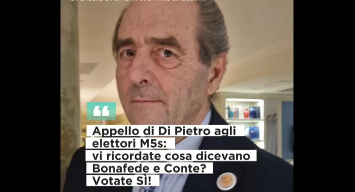 Referendum sulla Giustizia, l'appello di Di Pietro agli elettori del Movimento Cinque Stelle (che considera suoi "figli") 