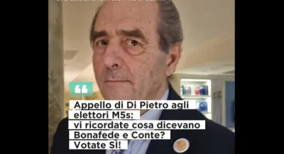 Referendum sulla Giustizia, l'appello di Di Pietro agli elettori del Movimento Cinque Stelle (che considera suoi "figli") 
