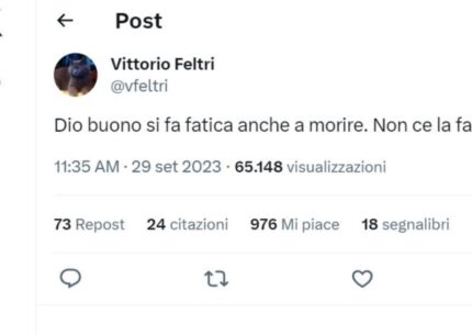 Il tweet preoccupante di Vittorio Feltri
