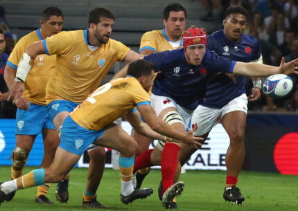 Una fase di Francia-Uruguay ai Mondiali di rugby